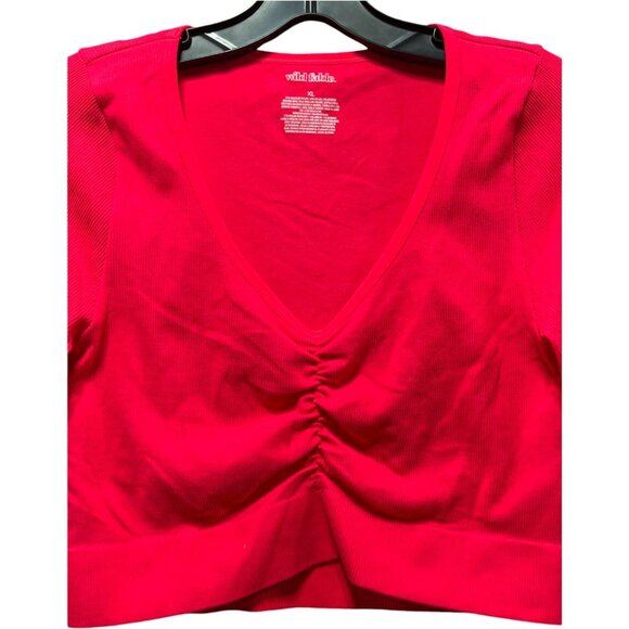 Wild Fable - Women's Long Sleeve V-Neck Front Cinch Crop Top - Pink -Extra Large - Picture 10 of 12